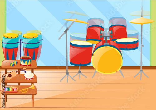 Different musical instruements in room