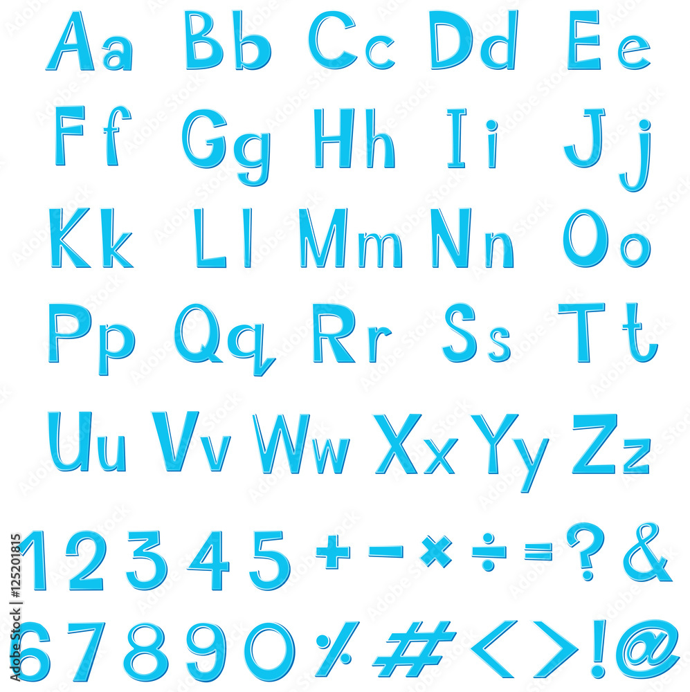Font design for english alphabets in blue Font design for english alphabets in blue