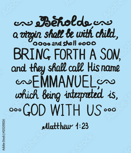 Tableau sur toile Christmas background with lettering Bible She shall bring forth a Son and shall