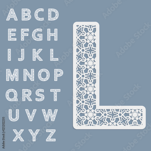 Templates for cutting out letters. Full English alphabet.  May be used for laser cutting. Fancy lace letters.