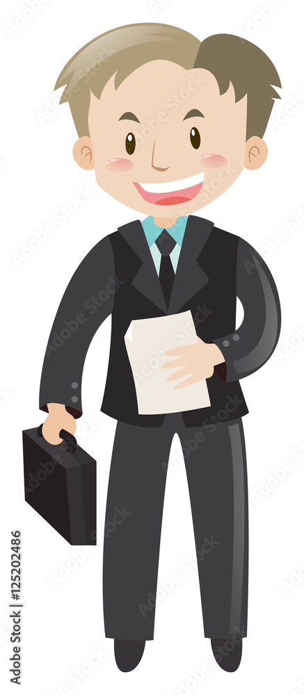 Man in suit holding file and briefcase