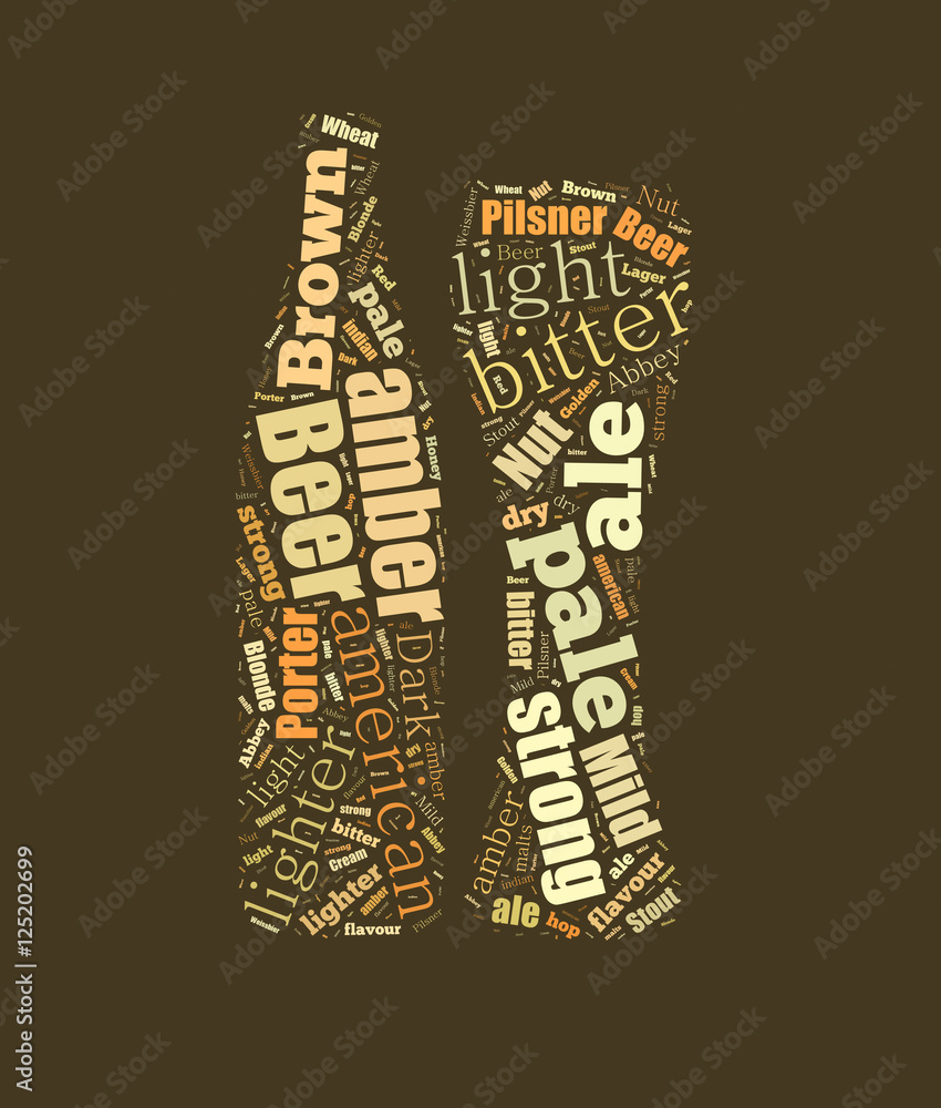 Beer word cloud in the shape of bottle and glass Beer word cloud in the shape of bottle and glass