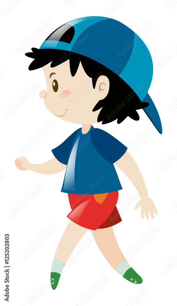 Little boy in blue shirt and cap
