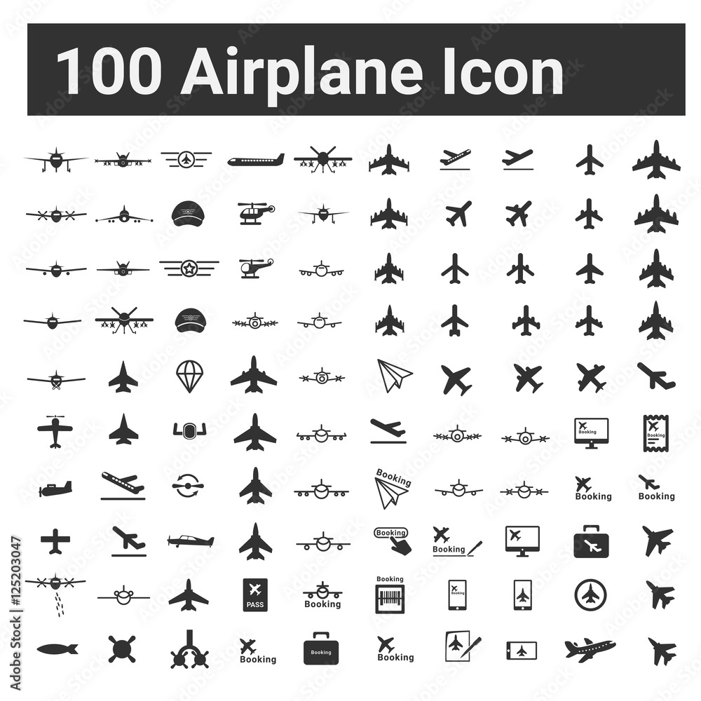 Airplane Icon, Figther Plnae, Jet Missile helicopter , 100 Vector illustration icon set Airplane Icon, Figther Plnae, Jet Missile helicopter , 100 Vector illustration icon set