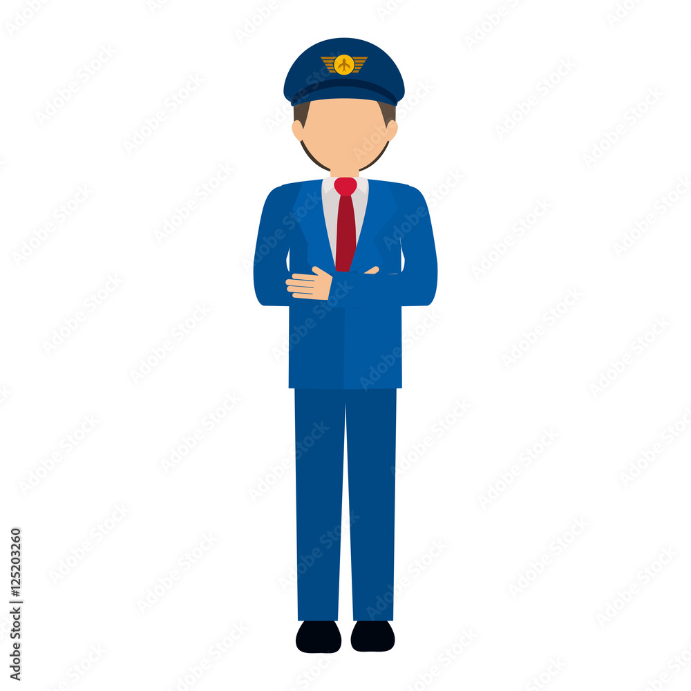 silhouette front captain pilot in color vector illustration