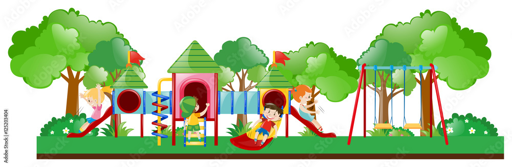 Playground scene with kids playing