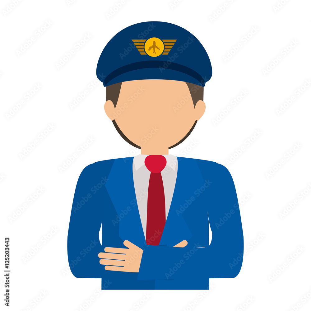 half body pilot with crossed arms vector illustration