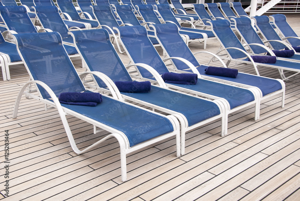 Fototapeta premium Leisure - Lounge Chairs on Deck of Cruise Ship