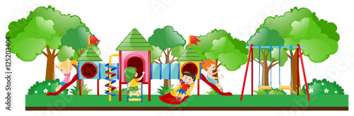 Playground scene with kids playing