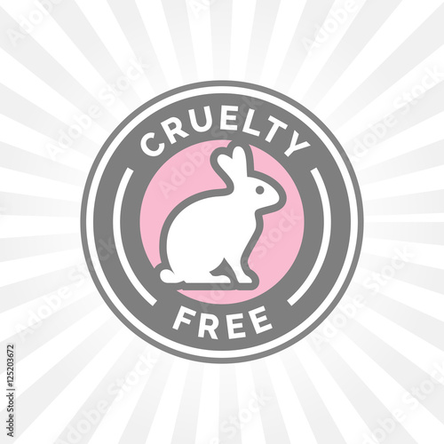 Animal cruelty free icon design with rabbit vector symbol. Product not tested on animals sign with grey, white and pink rabbit badge. Vector illustration.