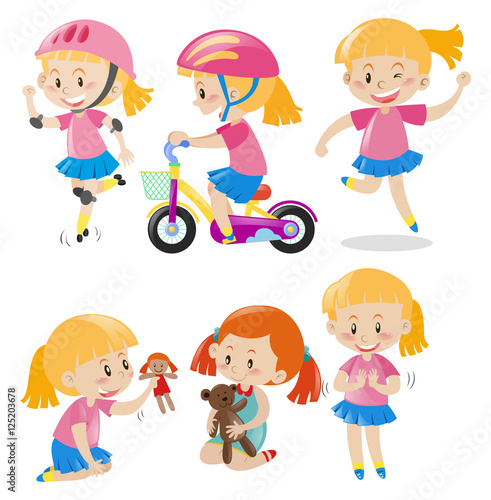 Girl in pink doing different things