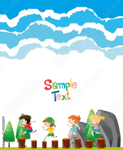 Paper template with kids on logs