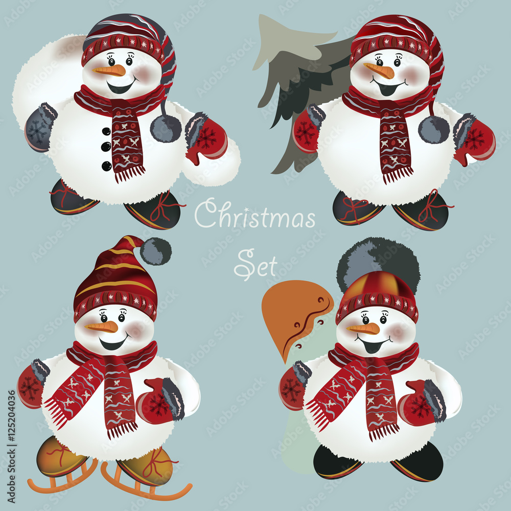 Christmas snowmen set for design