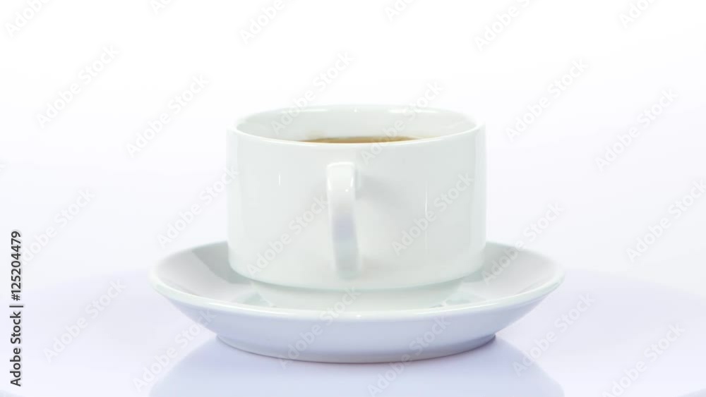 Cup of coffee. Rotating. White Cup of coffee. Rotating. White
