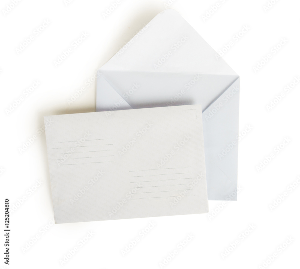 White envelope with a letter. On white, isolated background. White envelope with a letter. On white, isolated background.