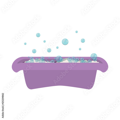 purple baby's bathtub with soap bubble vector illustration