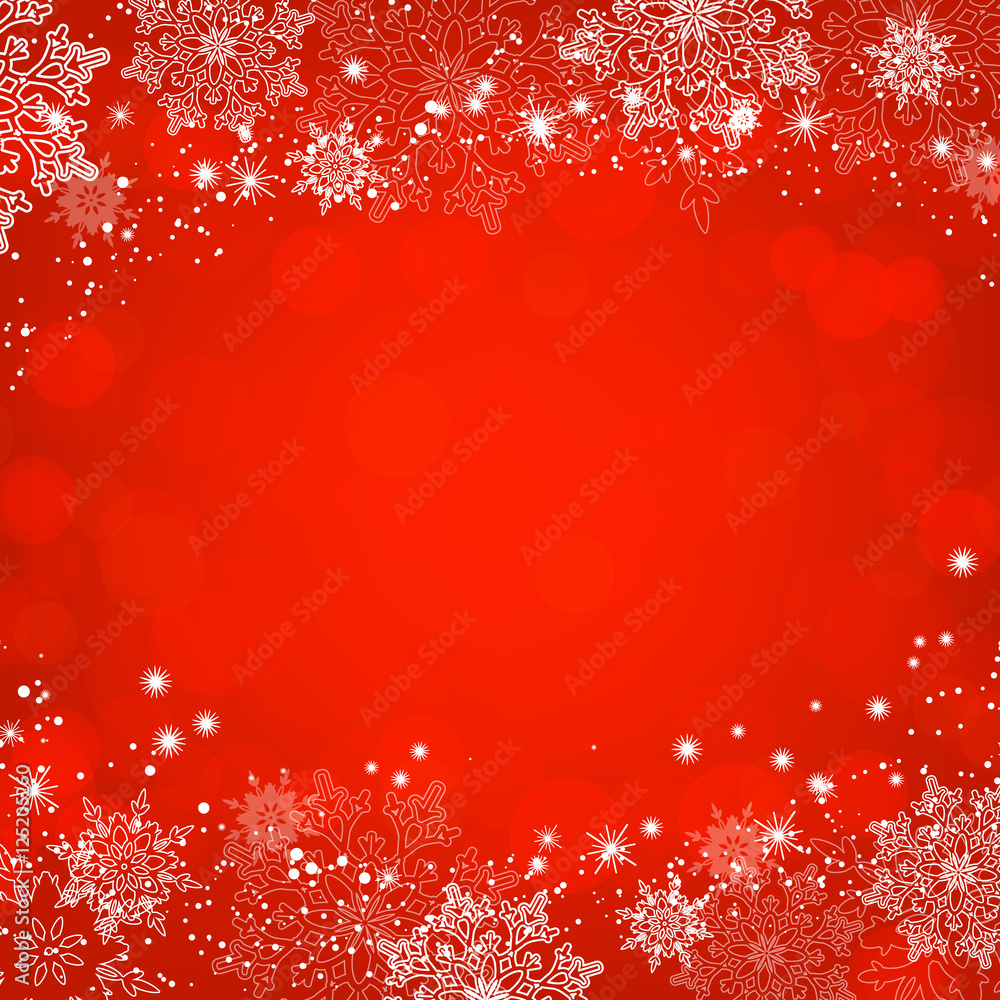 Red Christmas snowflakes bokeh background. Vector illustration.