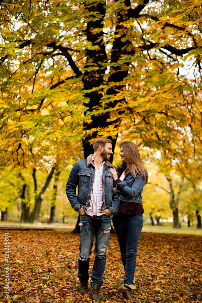 Fototapeta premium Loving couple in the autumn park