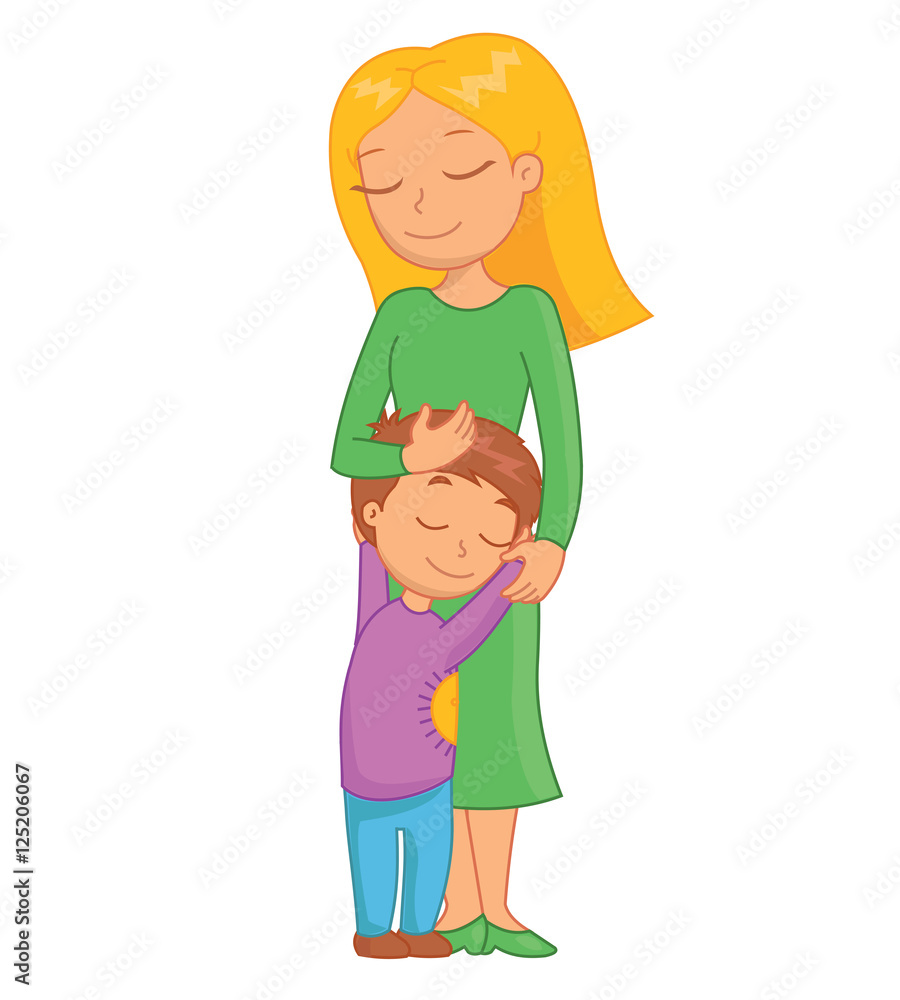 Beautiful mother and son hugging. Funny bright cartoon character. Vector  illustration. Stock Vector | Adobe Stock