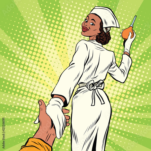 Nurse with enema, follow me