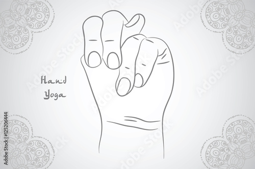 Element yoga Apan Vayu mudra hands with mehendi patterns