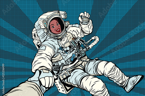 Woman astronaut African American gesture OK