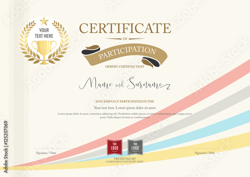Certificate of participation template with golden award laurel a