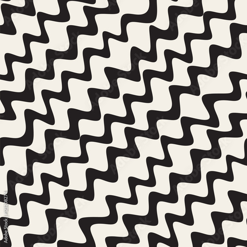 Vector Seamless Hand Drawn Wavy Diagonal Stripes Pattern