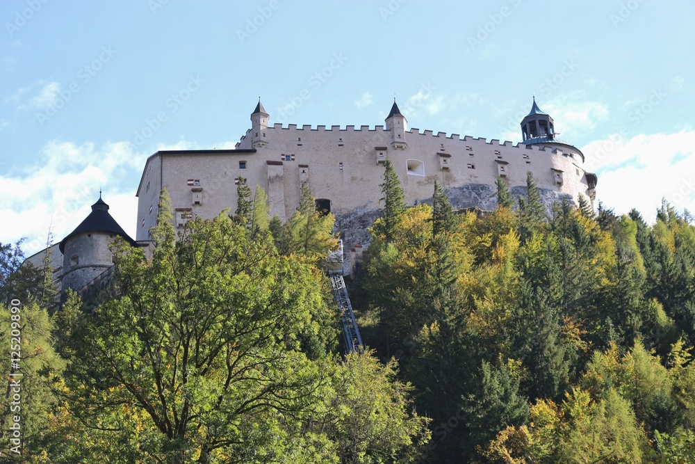 The medieval castle Hohenwerfen, near the town Werfen, in Austria, province of Salzburg, Europe.