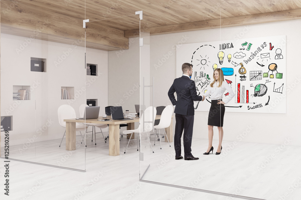 People talking in conference room with glass walls and business People talking in conference room with glass walls and business