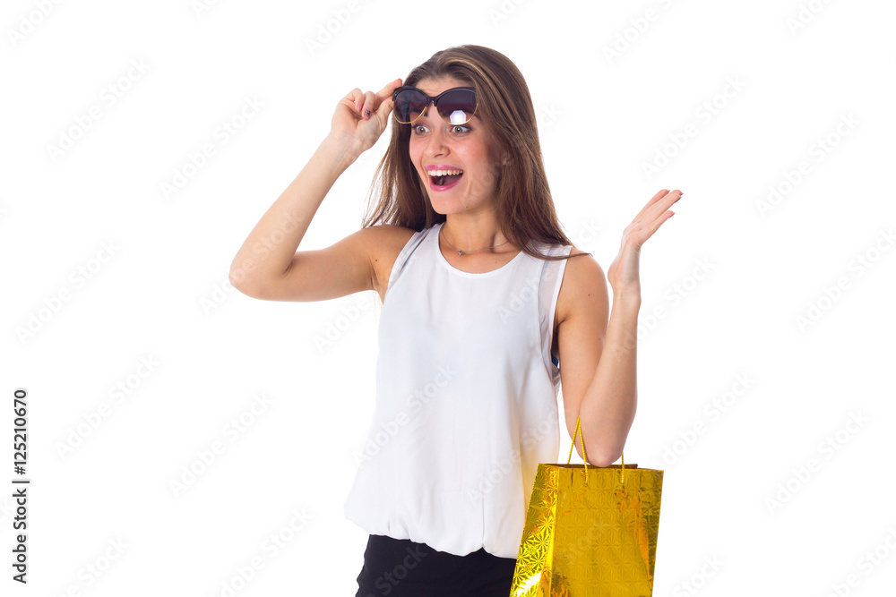 Woman with sunglasses and shopping bag Woman with sunglasses and shopping bag