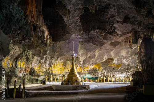 Amazing view of Buddhist Pagoda at sacred Sadan Sin Min cave. Hpa-An, Myanmar (Burma) travel landscapes and destinations