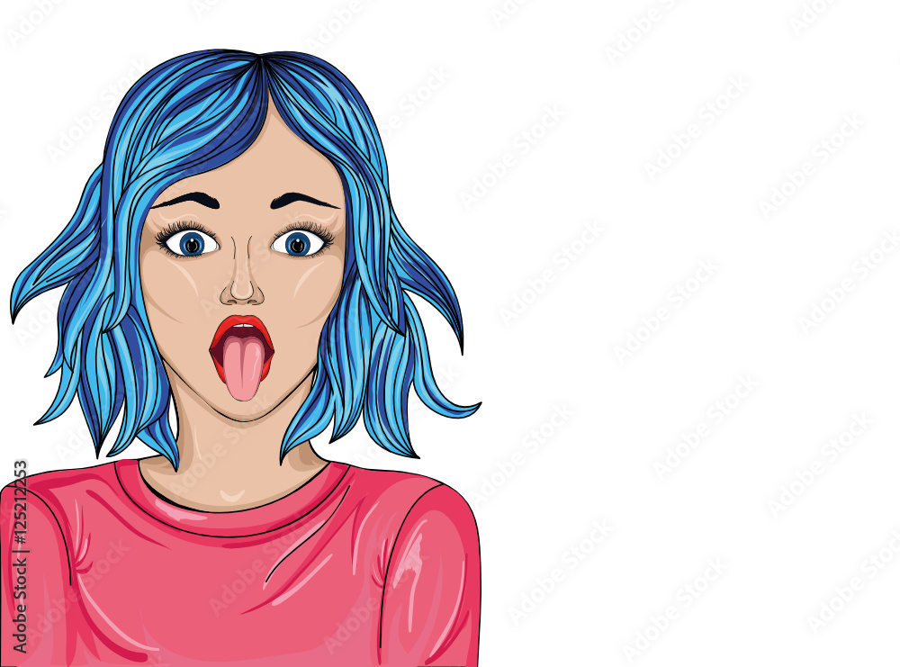 The girl stuck out her tongue. Teases. Pop Art. Vector