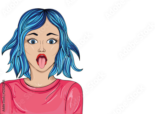 Slika na platnu The girl stuck out her tongue. Teases. Pop Art. Vector