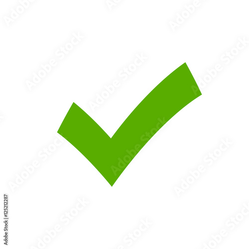 Tick sign element. Green checkmark icon isolated on white background. Simple mark graphic design. OK button for vote, decision, web. Symbol of correct, check, approved. Vector illustration