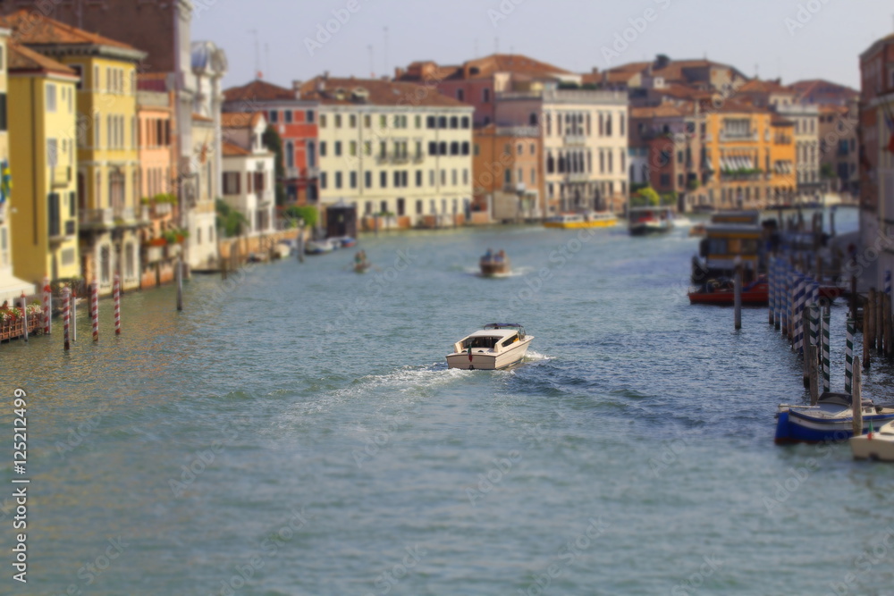 famous grand canale from Rialto Bridge, Venice, Italy. View of Venice tilt shift