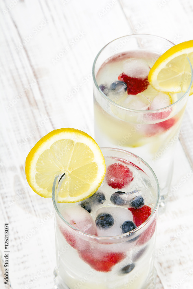 mineral water with fruit frozen in ice cubes mineral water with fruit frozen in ice cubes