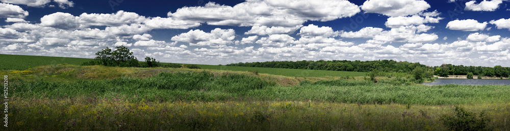 Panorama with field and clouds