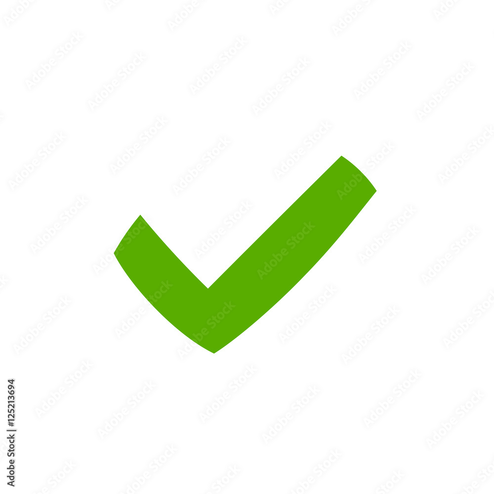Tick sign element. Green checkmark icon isolated on white background. Simple mark graphic design. OK button for vote, decision, web. Symbol of correct, check, approved. Vector illustration Tick sign element. Green checkmark icon isolated on white background. Simple mark graphic design. OK button for vote, decision, web. Symbol of correct, check, approved. Vector illustration
