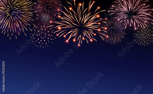 Firework bursting sparkle background set. Colorful night fire, beautiful explosion for celebration, holiday, Christmas, New Year, birthday. Symbol festive, carnival, anniversary. Vector illustration