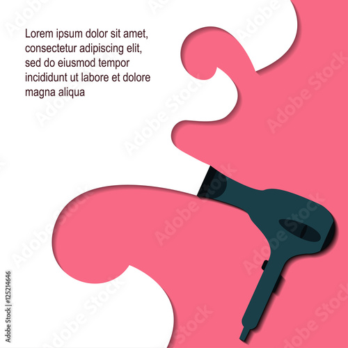 Hair dryer Vector illustration Hair dryer is producing white steam Poster template Flat design
