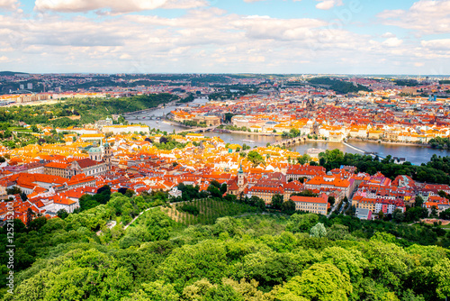Canvas Print Panoramic aerial view on the old town and Petrin park in Prague city