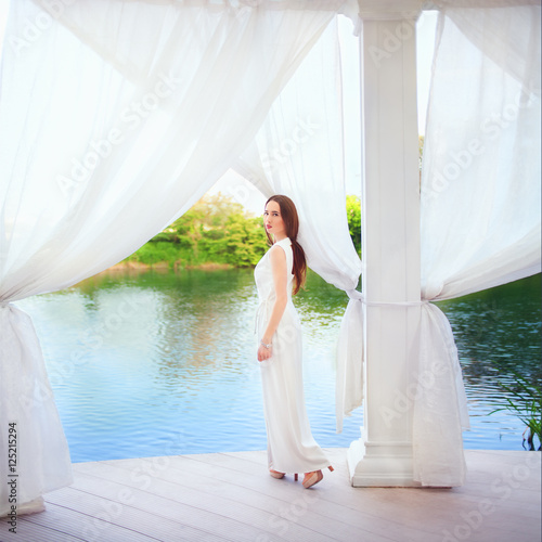beautiful woman in white dress