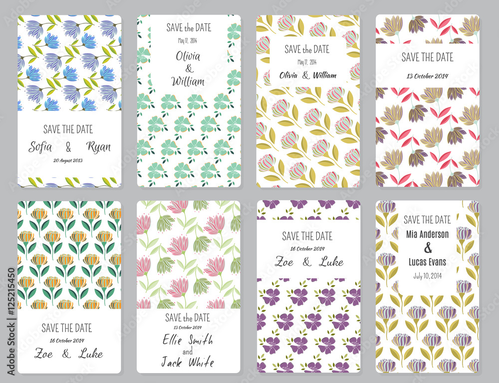 Vector Set of card templates. Perfect for Save The Date, baby shower, mothers day, valentines day, birthday cards, invitations.