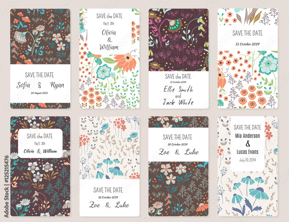 Vector Set of card templates. Perfect for Save The Date, baby shower, mothers day, valentines day, birthday cards, invitations.