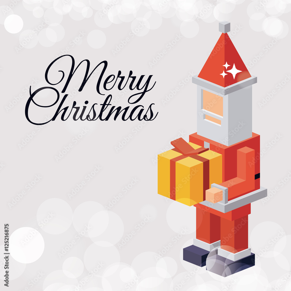 Isometric santa with gift icon. Christmas season decoration and celebration theme. Colorful design. Vector illustration