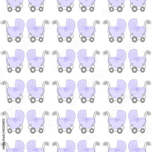 seamless pattern of baby strollers in retro style