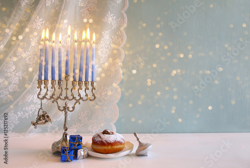 jewish holiday Hanukkah background with menorah