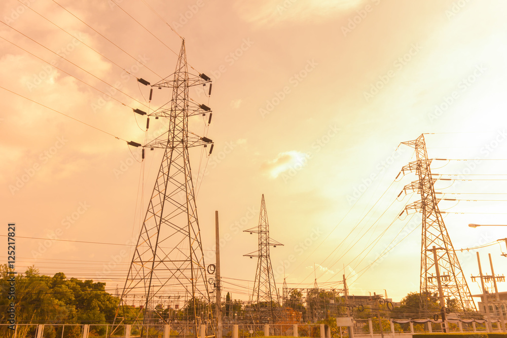 Fototapeta premium electric pylon at sunset
