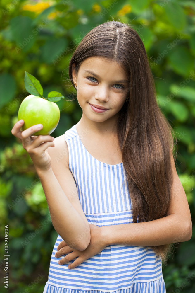 Picture of beautiful girl with green apple Picture of beautiful girl with green apple